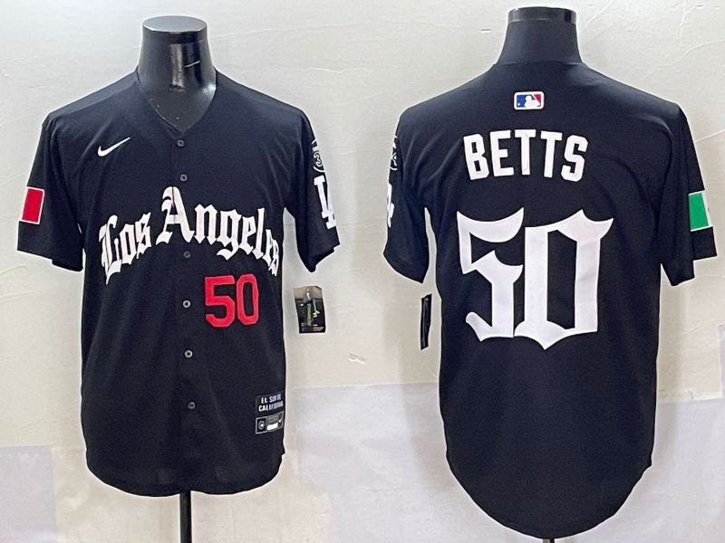 Men Los Angeles Dodgers #50 Betts Black Five generations Joint Name 2025 Nike MLB Jersey style 2
